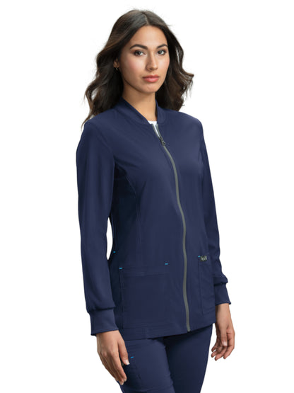 Women's 4-Pocket Rib Collar Andrea Scrub Jacket - 450 - Navy