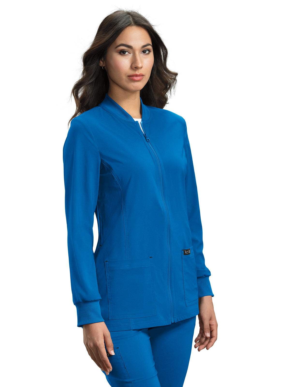 Women's 4-Pocket Rib Collar Andrea Scrub Jacket - 450 - Royal Blue