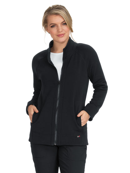 Women's 2-Pocket Super Soft Fleece Wellness Scrub Jacket - 452 - Black