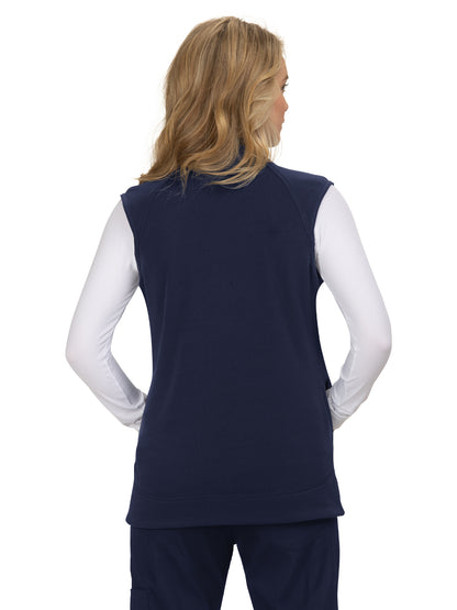 Women's Zipper Front Fleece Fearless Vest - 454 - Navy