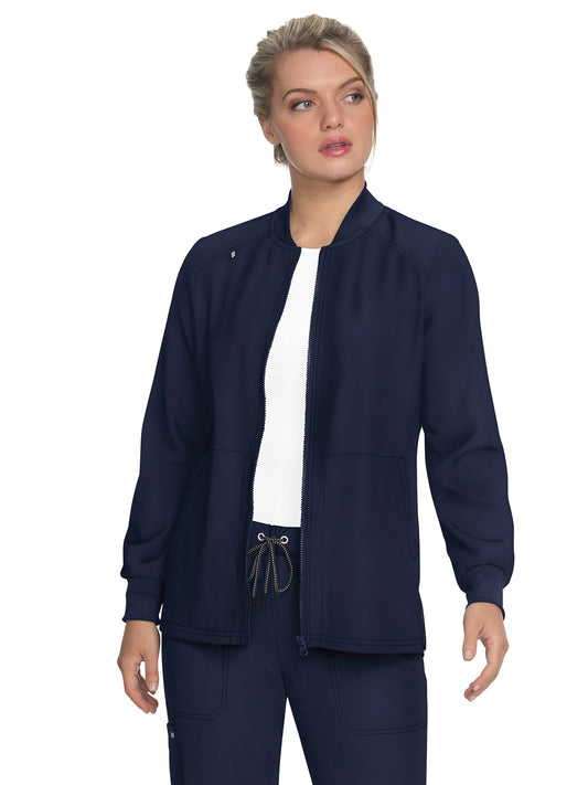 Women's Zipper Front Stretch Always in Motion Scrub Jacket - 458 - Navy