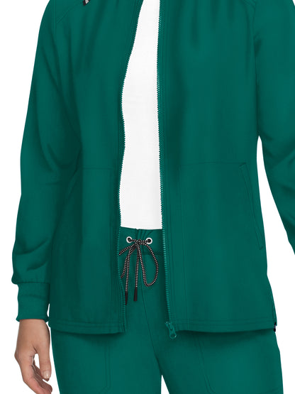 Women's Zipper Front Stretch Always in Motion Scrub Jacket - 458 - Hunter