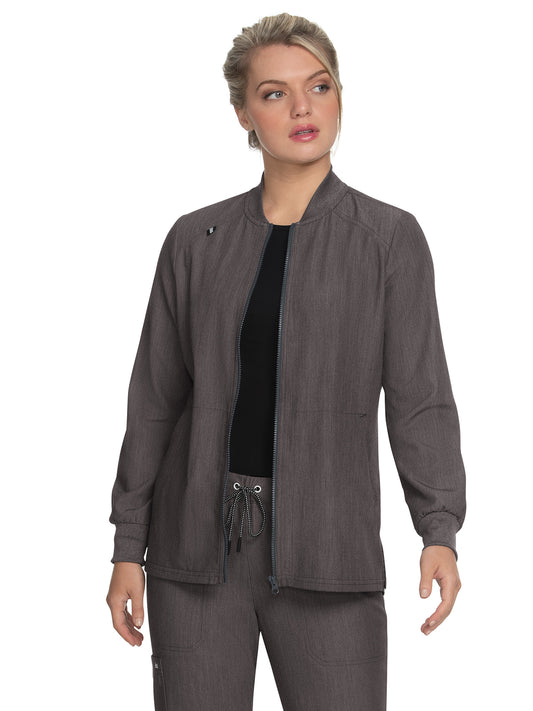 Women's Zipper Front Scrub Jacket - 458 - Heather Grey