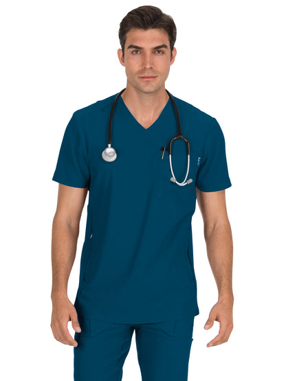 Men's 3-Pocket Athletic V-Neck Force Scrub Top - 667 - Caribbean