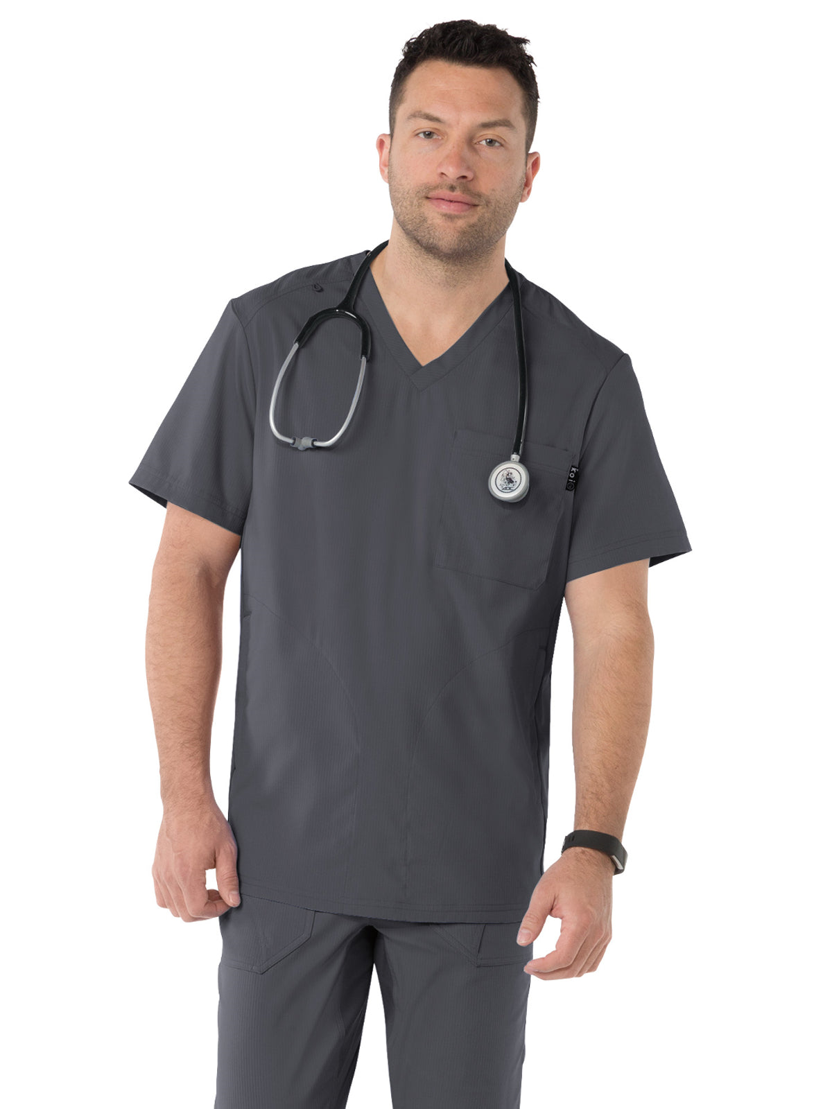 Men's 3-Pocket Athletic V-Neck Force Scrub Top - 667 - Charcoal