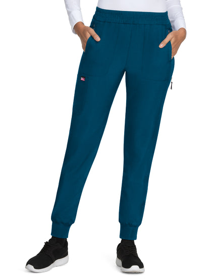 Women's 7-Pocket Easy Fit Elastic Waist Jogger Power Scrub Pant - 748 - Caribbean Blue