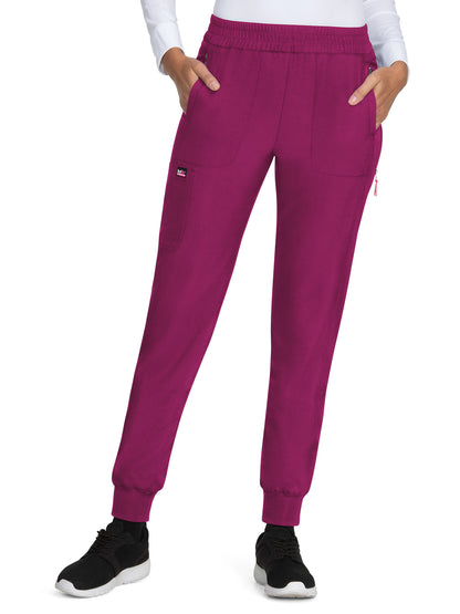 Women's 7-Pocket Easy Fit Elastic Waist Jogger Power Scrub Pant - 748 - Raspberry