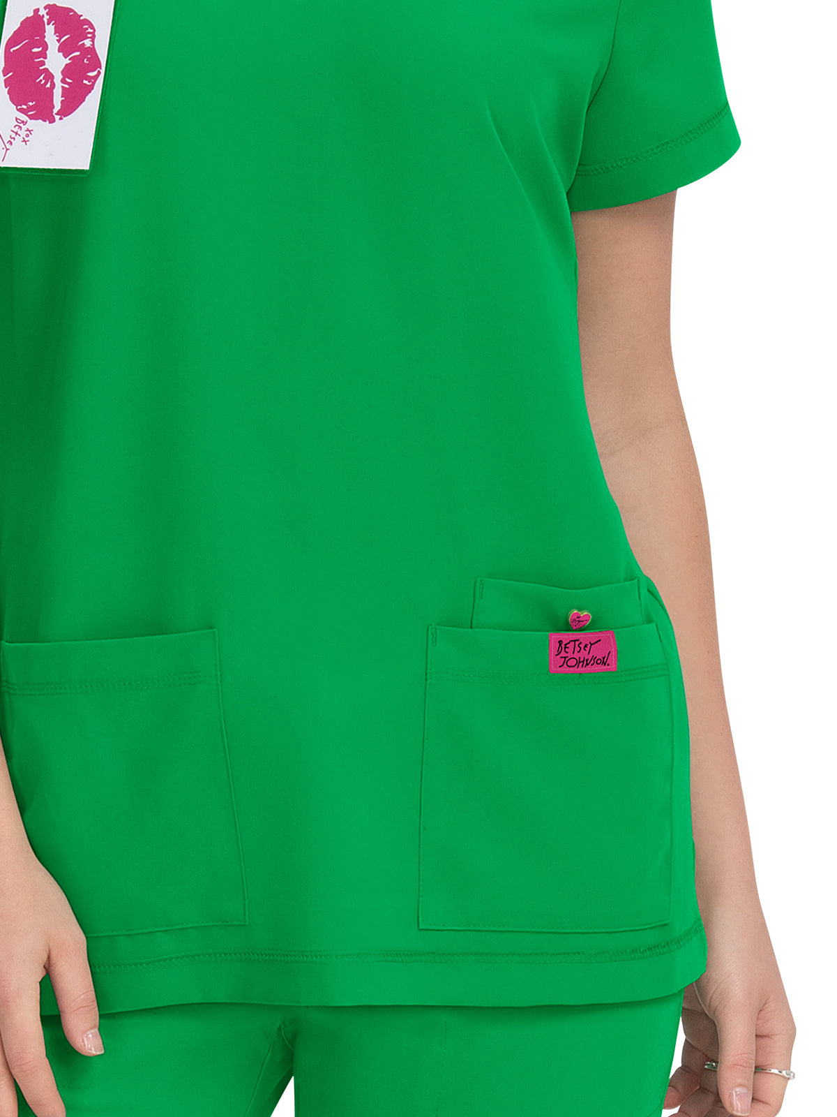 Women's 3-Pocket Snap-Button Placket V-Neck Freesia Top - B101 - Lucky Green