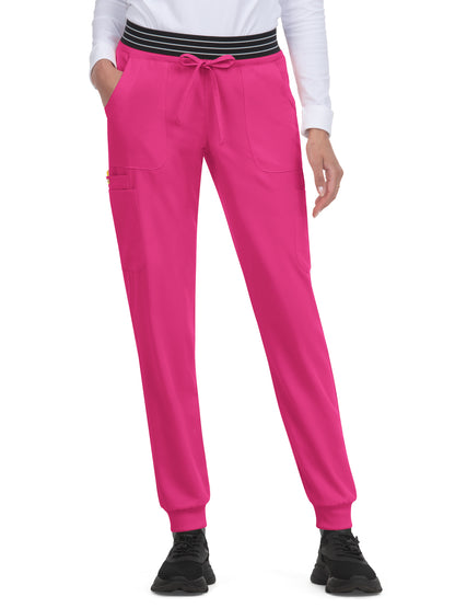 Women's 8-Pocket Ribbed Cuff Jogger-Style Hollyhock Scrub Pant - B705 - Flamingo