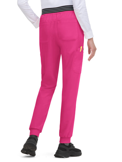 Women's 8-Pocket Ribbed Cuff Jogger-Style Hollyhock Scrub Pant - B705 - Flamingo