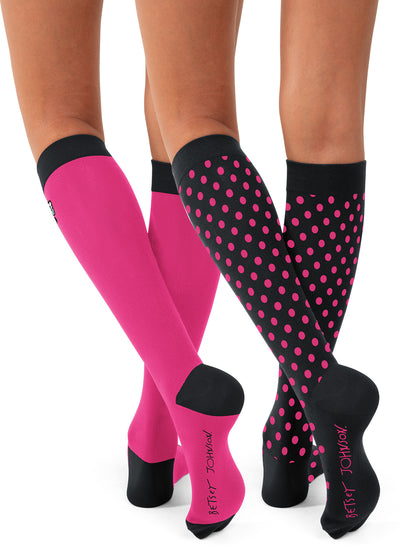 Women's 15-20 mmhg Compression Socks, 2 pairs - BA179 - Polka Butterfly