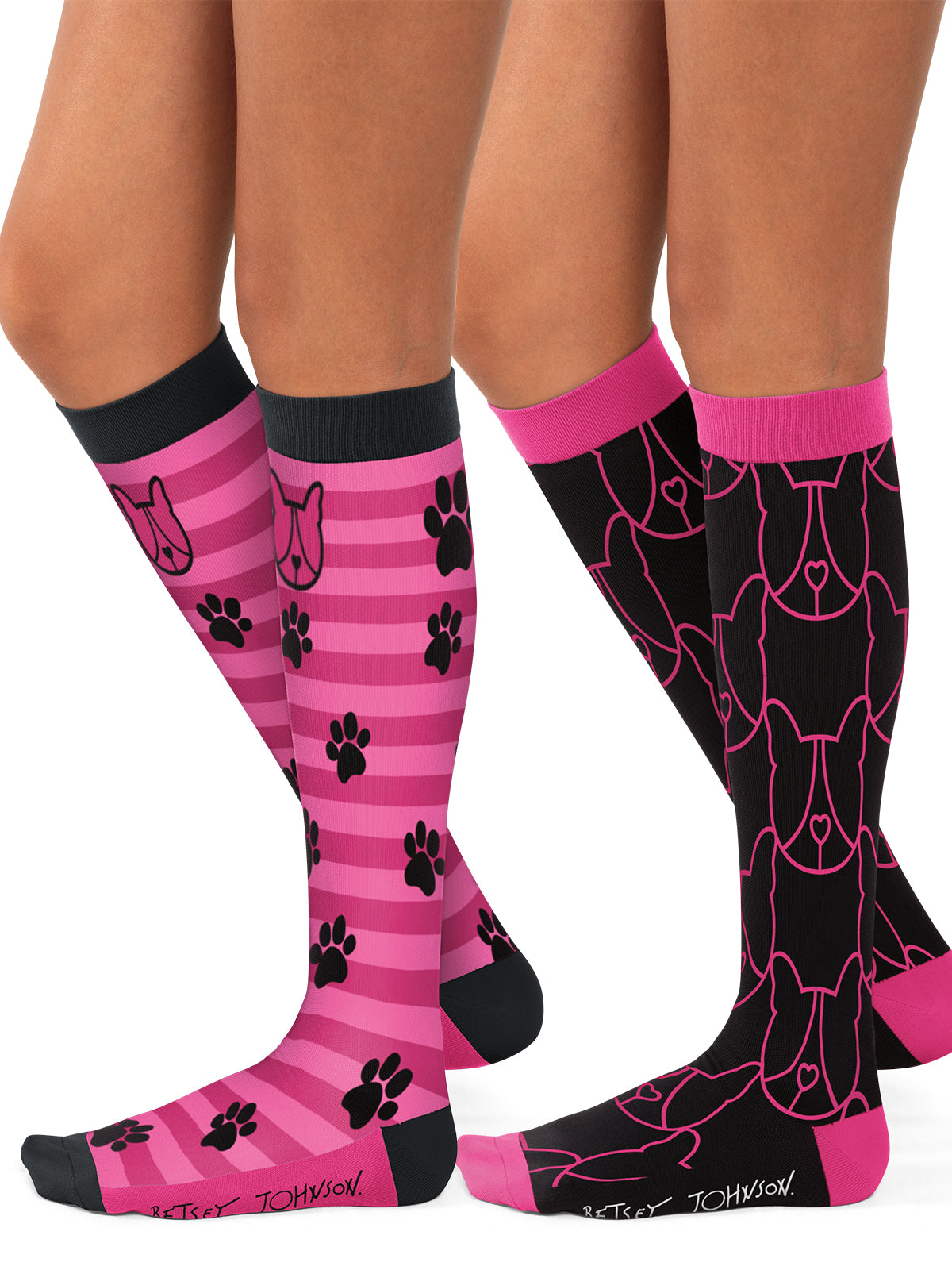 Women's 15-20 mmhg Compression Socks, 2 pairs - BA179 - Betsey Puppy