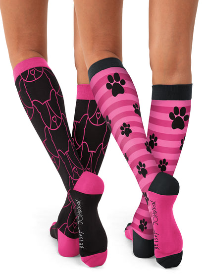 Women's 15-20 mmhg Compression Socks, 2 pairs - BA179 - Betsey Puppy