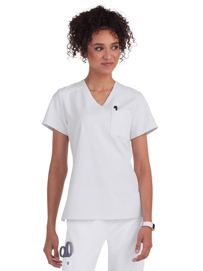 Women's 2-Pocket V-Neck Tuck-In Aura Scrub Top - C100 - White