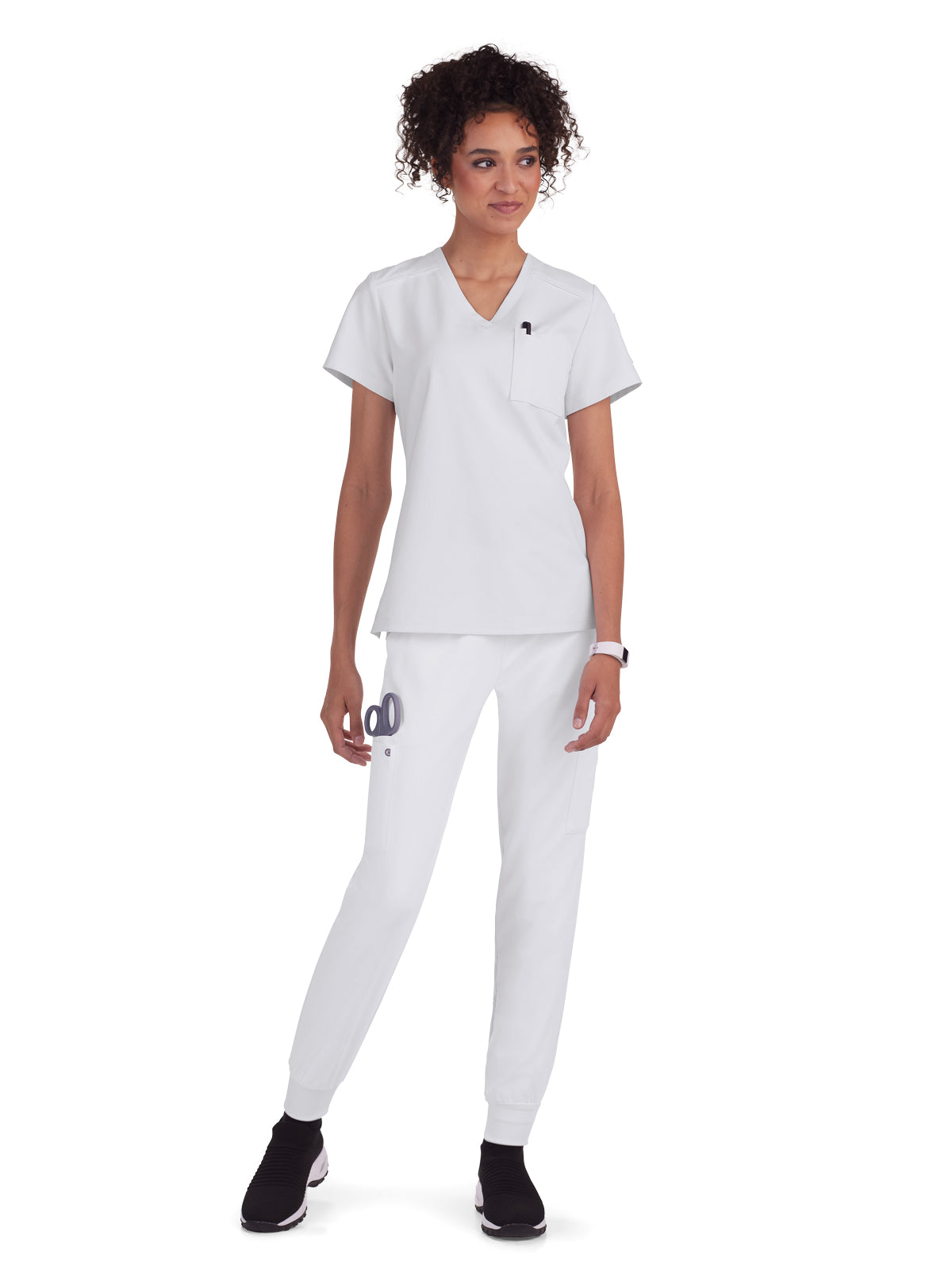 Women's 2-Pocket V-Neck Tuck-In Aura Scrub Top - C100 - White