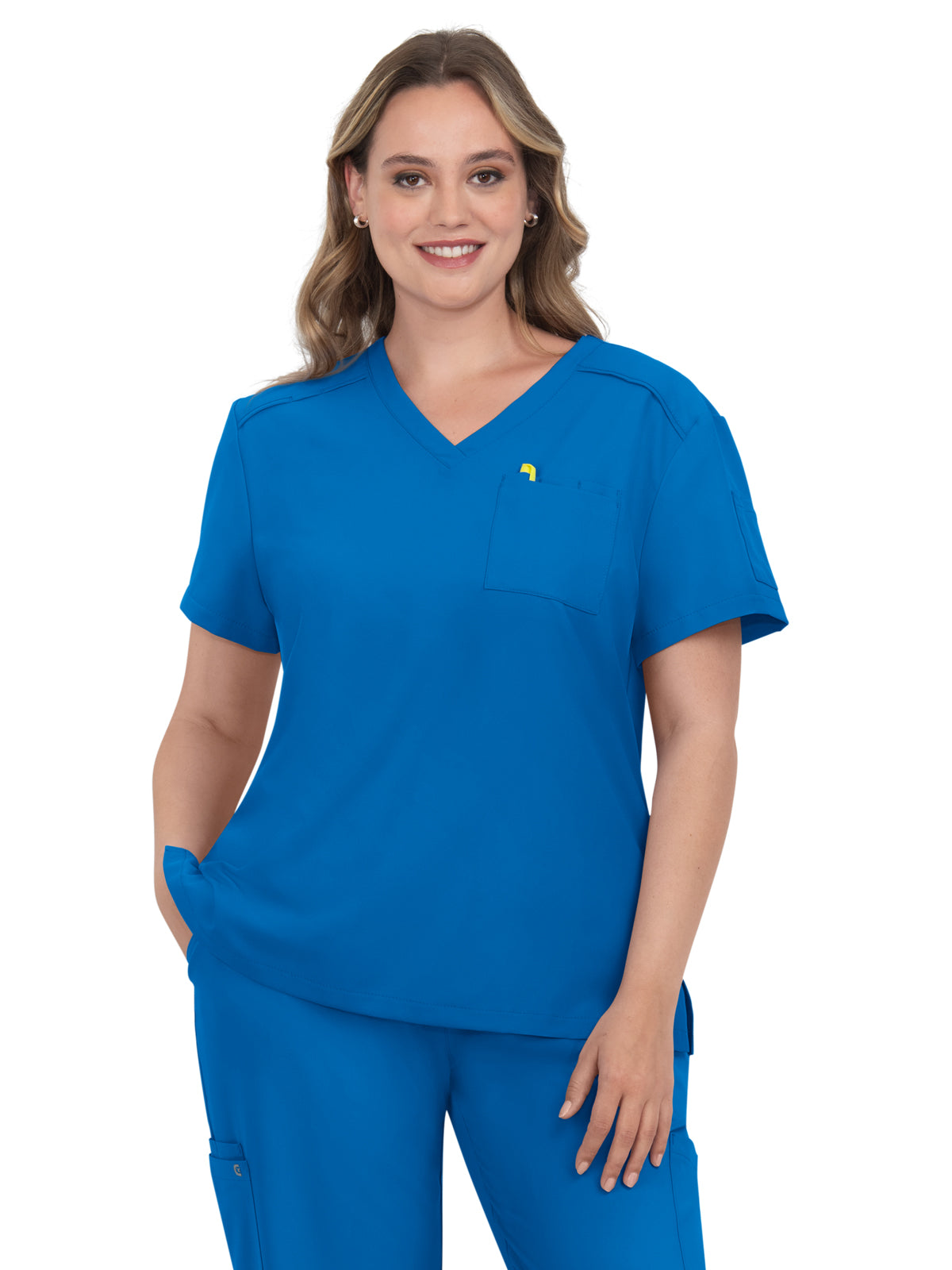 Women's 2-Pocket V-Neck Tuck-In Aura Scrub Top - C100 - Royal Blue