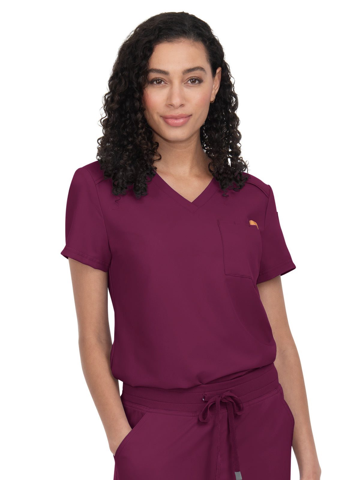 Women's 2-Pocket V-Neck Tuck-In Aura Scrub Top - C100 - Wine