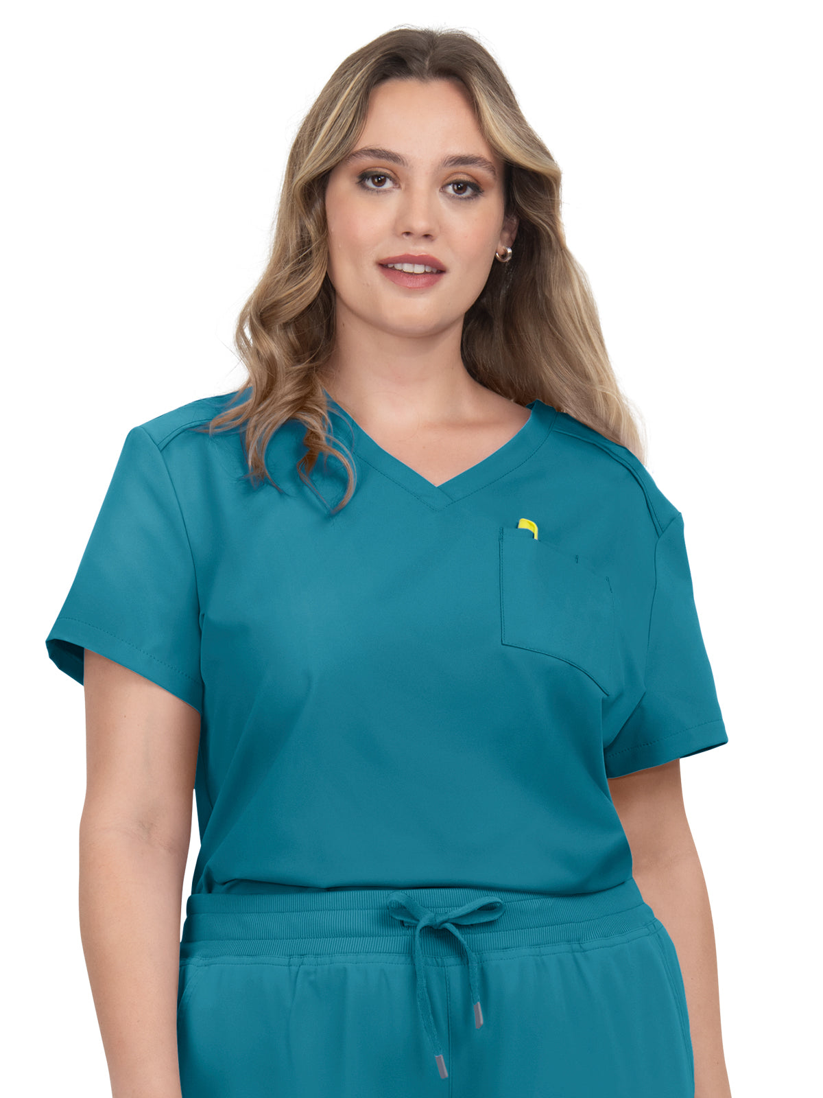 Women's 2-Pocket V-Neck Tuck-In Aura Scrub Top - C100 - Teal