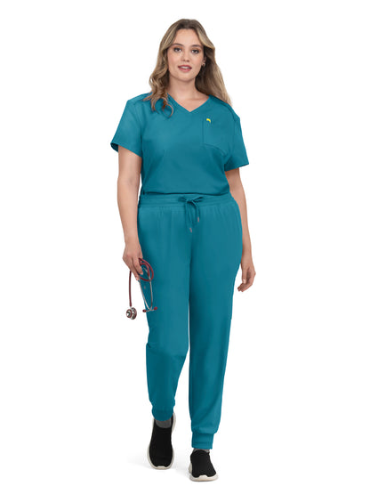 Women's 2-Pocket V-Neck Tuck-In Aura Scrub Top - C100 - Teal