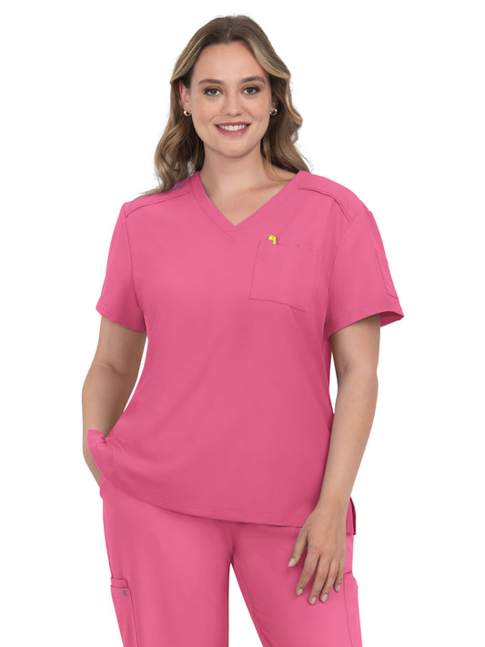 Women's 2-Pocket V-Neck Tuck-In Aura Scrub Top - C100 - Carnation