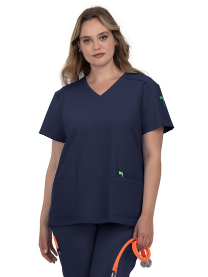 Women's 3-Pocket V-Neck Cardi Scrub Top - C101 - Navy