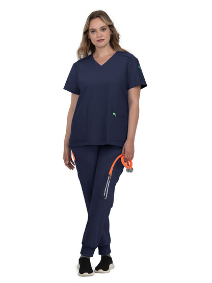 Women's 3-Pocket V-Neck Cardi Scrub Top - C101 - Navy