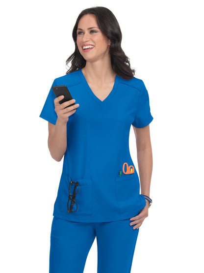 Women's 3-Pocket V-Neck Cardi Scrub Top - C101 - Royal Blue