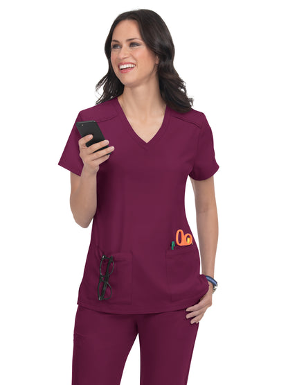 Women's 3-Pocket V-Neck Cardi Scrub Top - C101 - Wine