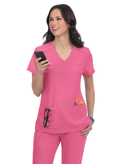 Women's 3-Pocket V-Neck Cardi Scrub Top - C101 - Carnation