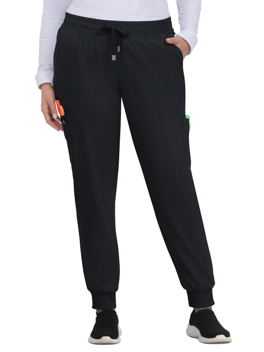 Women's 6-Pocket Ribbed Cuff Jogger Style Pulse Scrub Pant - C700 - Black