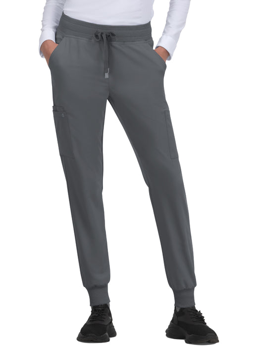 Women's 6-Pocket Ribbed Cuff Jogger Style Pulse Scrub Pant - C700 - Pewter