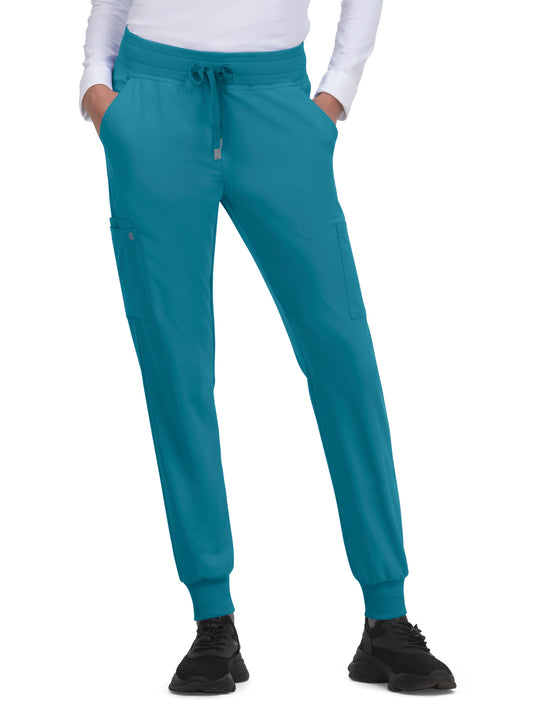 Women's 6-Pocket Ribbed Cuff Jogger Style Pulse Scrub Pant - C700 - Teal