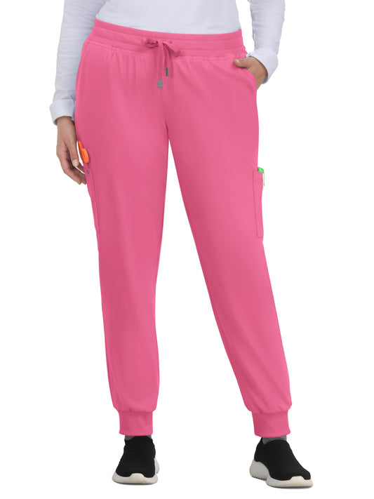 Women's 6-Pocket Ribbed Cuff Jogger Style Pulse Scrub Pant - C700 - Carnation