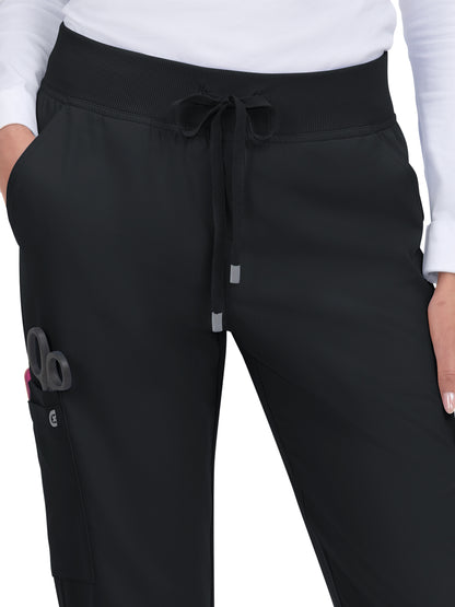 Women's 7-Pocket Drawstring Elastic Waist Atria Scrub Pant - C701 - Black