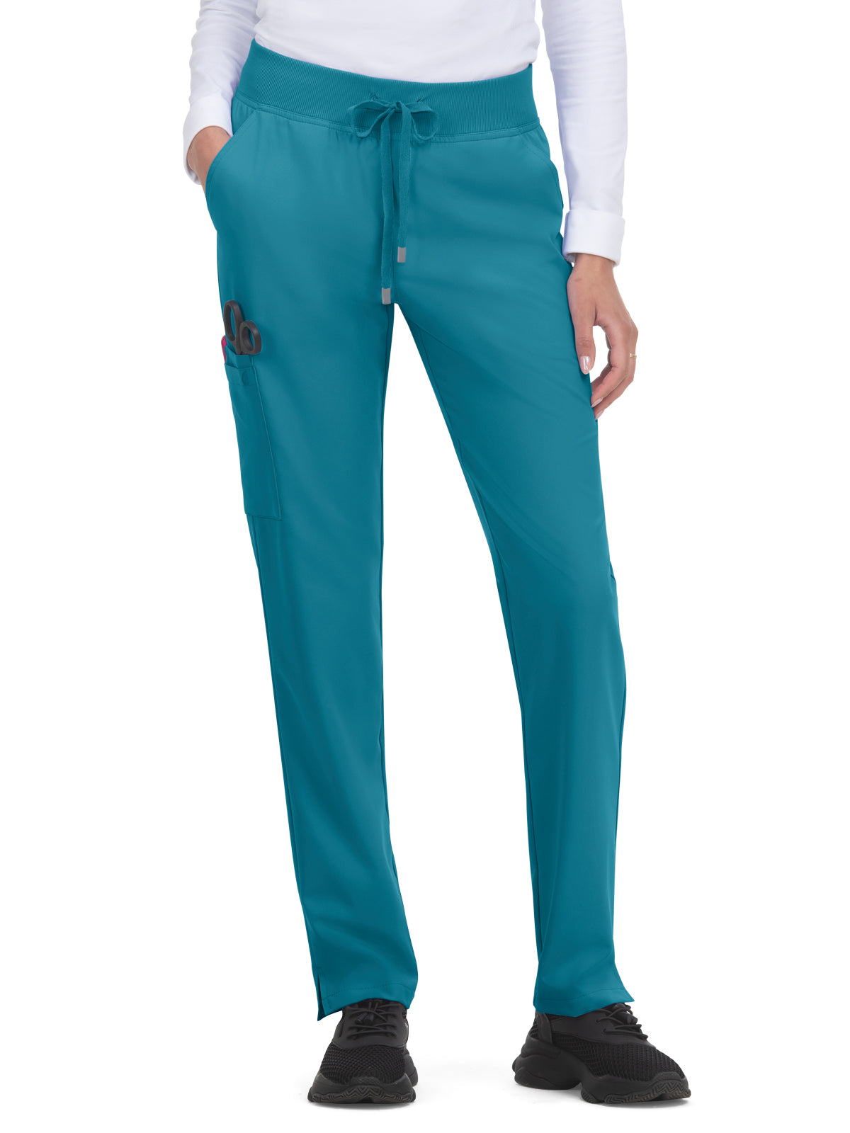 Women's 7-Pocket Drawstring Elastic Waist Atria Scrub Pant - C701 - Teal