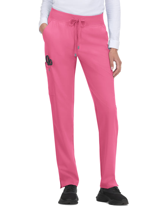 Women's 7-Pocket Drawstring Elastic Waist Atria Scrub Pant - C701 - Carnation