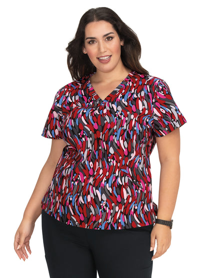 Women's 2-Pocket Stretch Print Doll Scrub Top - F101PR - Twist