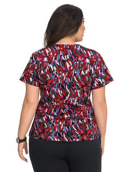 Women's 2-Pocket Stretch Print Doll Scrub Top - F101PR - Twist