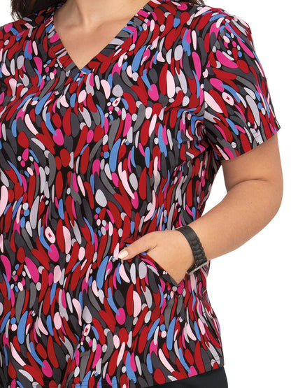 Women's 2-Pocket Stretch Print Doll Scrub Top - F101PR - Twist