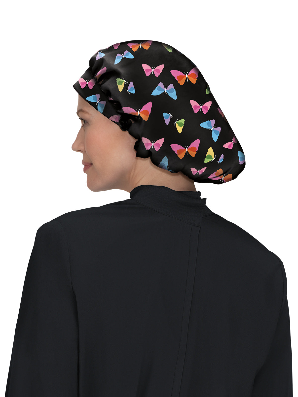 Women's Breathable Printed Bouffant Scrub Cap - FA174PR - Butterfly Sheer