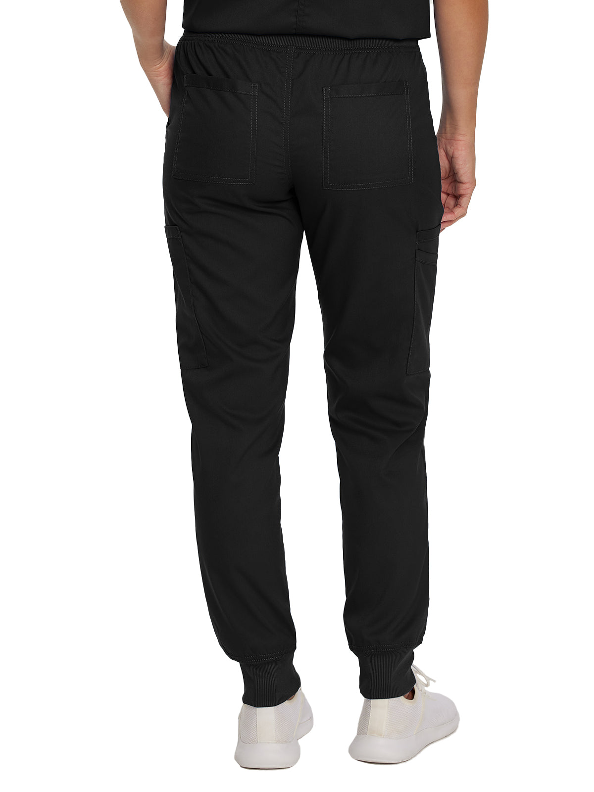 Women's 7-Pocket Mid-Rise Knit Yoga Waist Jogger Scrub Pant - 2030PRV - Black