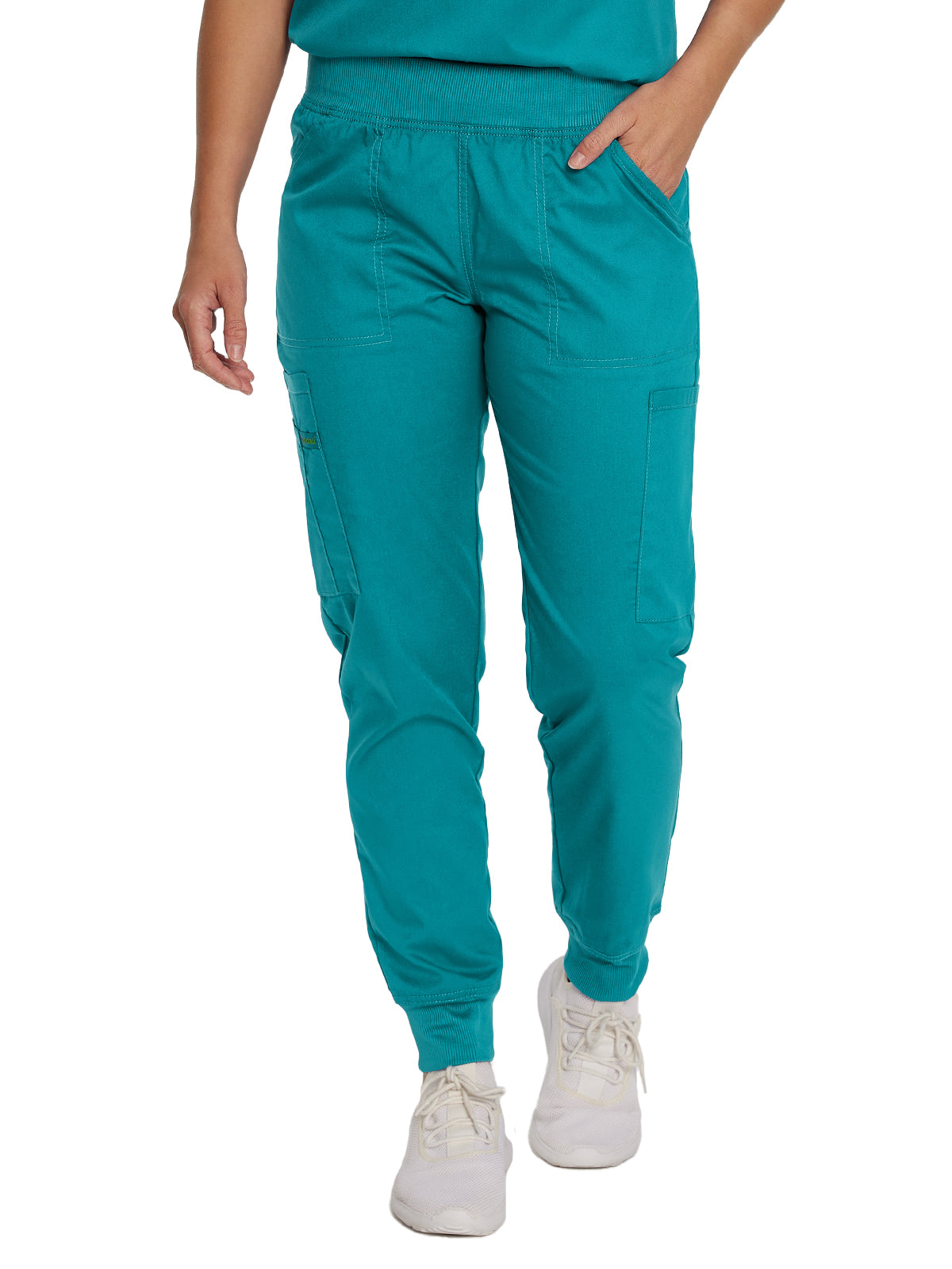 Women's 7-Pocket Mid-Rise Knit Yoga Waist Jogger Scrub Pant - 2030PRV - Teal