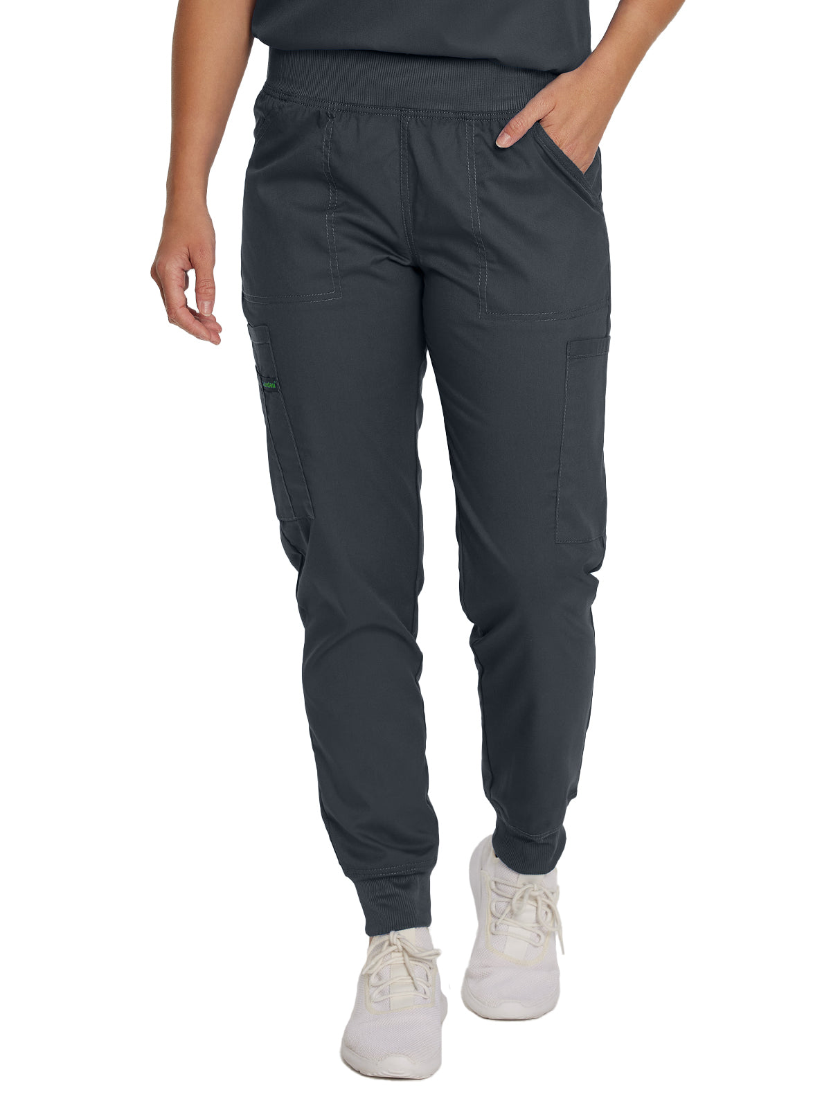 Women's 7-Pocket Mid-Rise Knit Yoga Waist Jogger Scrub Pant - 2030PRV - Graphite