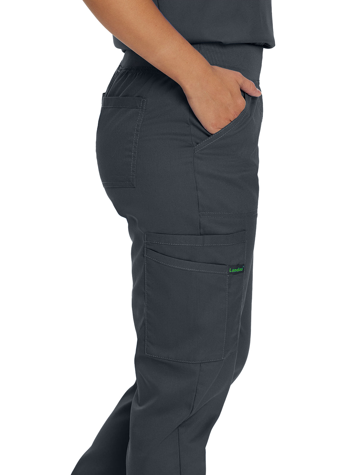 Women's 7-Pocket Mid-Rise Knit Yoga Waist Jogger Scrub Pant - 2030PRV - Graphite