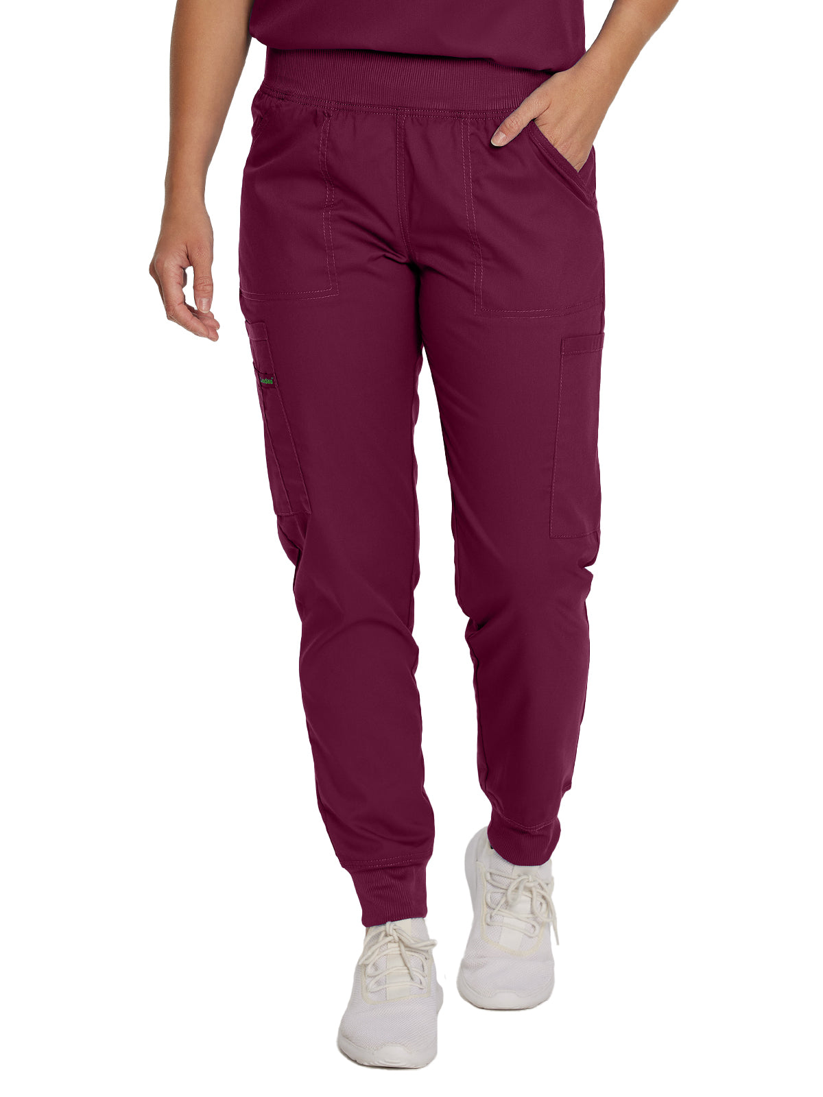 Women's 7-Pocket Mid-Rise Knit Yoga Waist Jogger Scrub Pant - 2030PRV - Wine