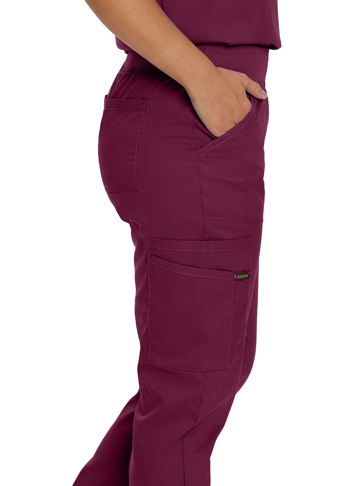 Women's 7-Pocket Mid-Rise Knit Yoga Waist Jogger Scrub Pant - 2030PRV - Wine