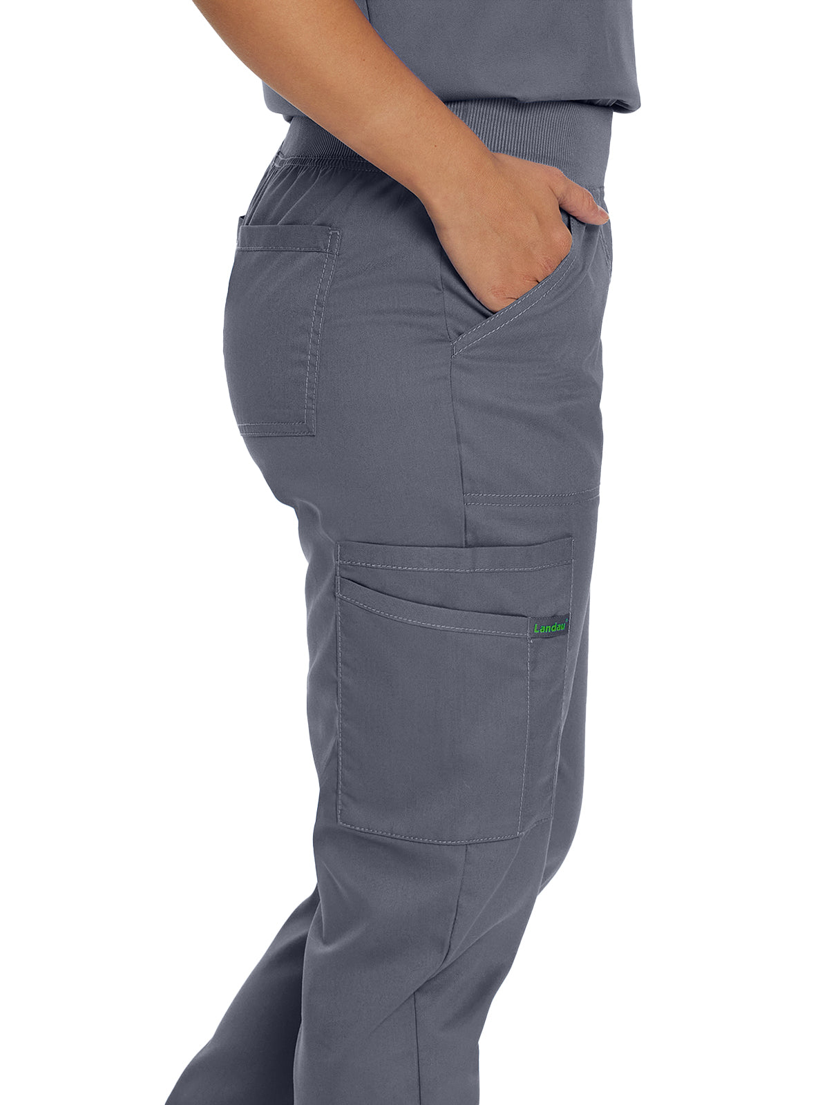 Women's 7-Pocket Mid-Rise Knit Yoga Waist Jogger Scrub Pant - 2030PRV - Steel