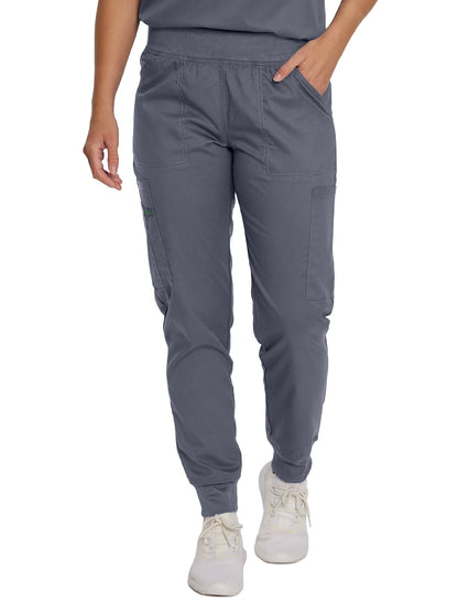 Women's 7-Pocket Mid-Rise Knit Yoga Waist Jogger Scrub Pant - 2030PRV - Steel