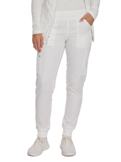 Women's 7-Pocket Mid-Rise Knit Yoga Waist Jogger Scrub Pant - 2030PRV - White