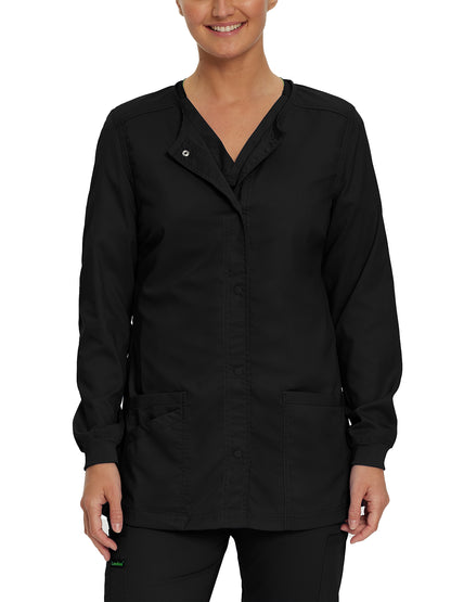 Women's Snap Front Scrub Jacket - 3038 - Black